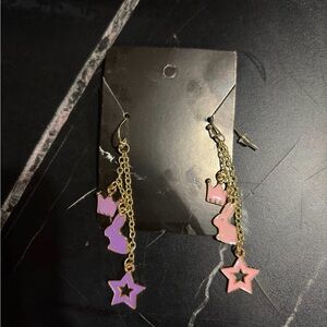 Gold Chain Dangle Earrings with Pink and Lavender Charms